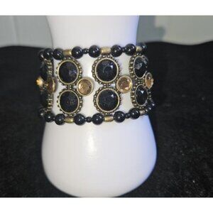 Vintage AVON NRT Onyx Gemstone Beaded Stretch Bracelet